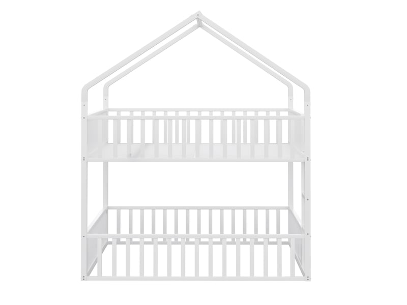  Lit superposé 140x200 cm en métal avec cadre maison et porte, blanc  - Conforama E
