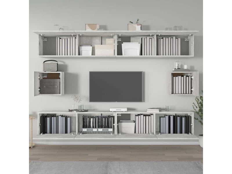  Ensemble de meubles tv - banc tv - meuble de rangement 6 pcs gris béton bois d'ingénierie  - Conforama C