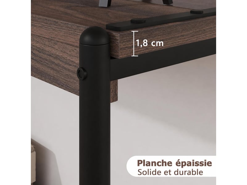  Table console d'entrée, table de hall, meuble de rangement 2 niveaux, 100 x 35 x 65 cm, noyer foncé  - Conforama E