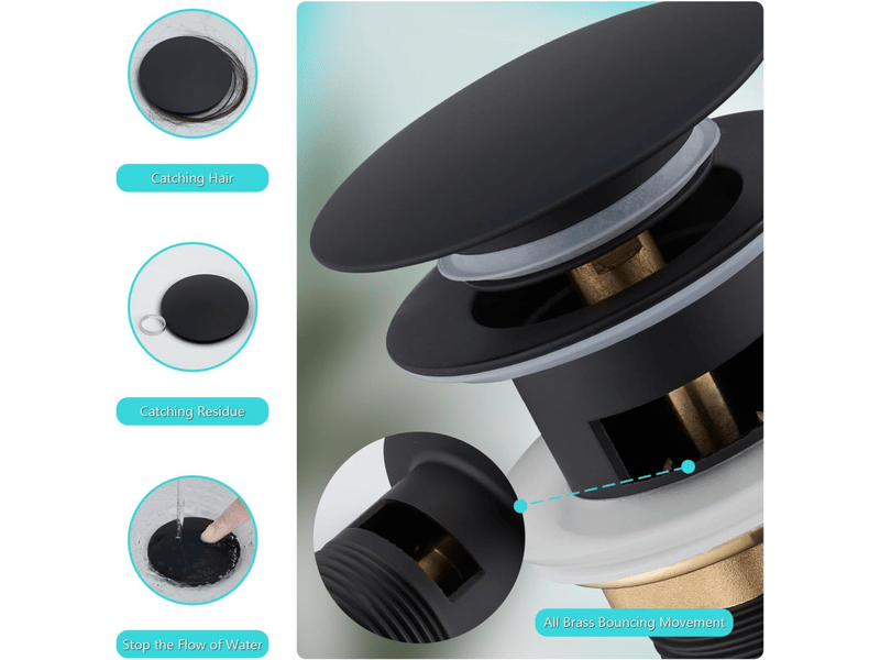  Bonde de lavabo avec trop-plein, bonde à clapet clic-clac universelle, standard g 1 ¼, finition noire mate  - Conforama B