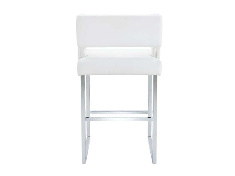  Lot de 2 tabourets de bar, tabourets blancs avec coussin, pieds en métal argentés  - Conforama D