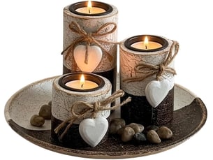 Set de bougeoirs en bois rustique avec plateau cercle– centre de table style ferme, déco romantique vintage