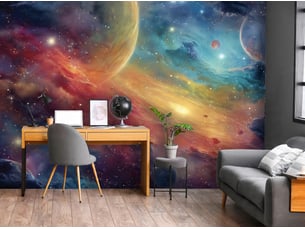 Papier peint panoramique intissé cosmos planètes coloré - 400x280 cm - papier peint enfant