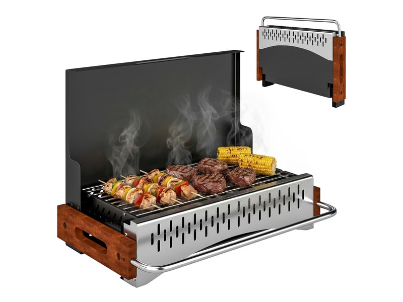  Barbecue au charbon pliable et portable 50,5x34x33 cm avec bac à charbon amovible, pour camping et pique-nique, noir  - Conforama A