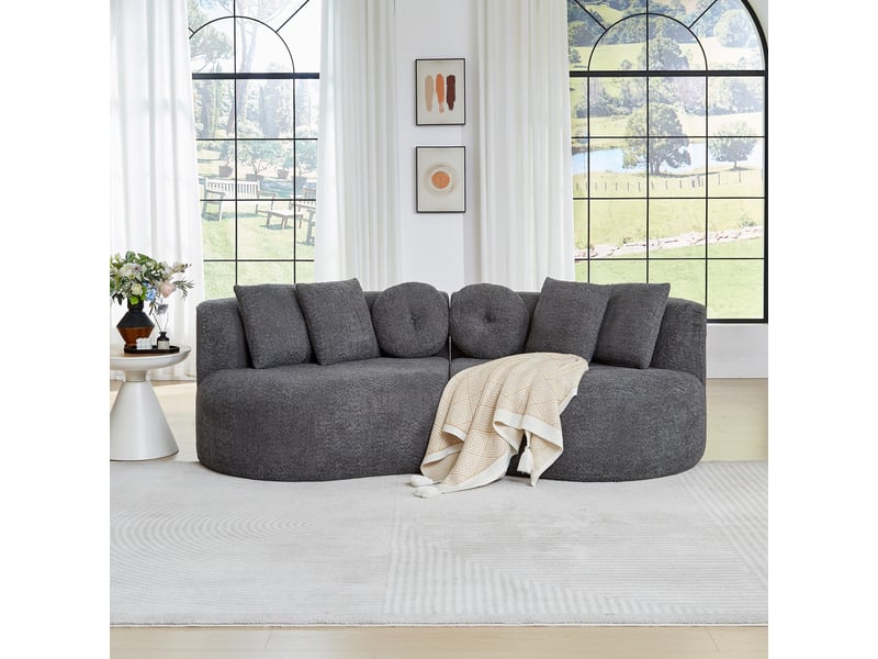  Canapé 2 places - 223 x 109 x 79 cm - canapé de salon divan lounge design cashew et rembourré en chenille - gris  - Conforama B