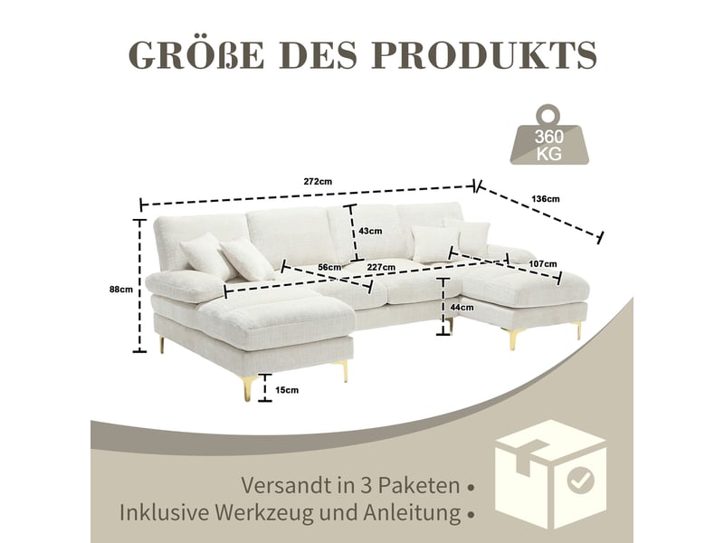  Canapé droit 4 places en tissu beige, 272 cm, modulable W2845S00019 - Conforama C