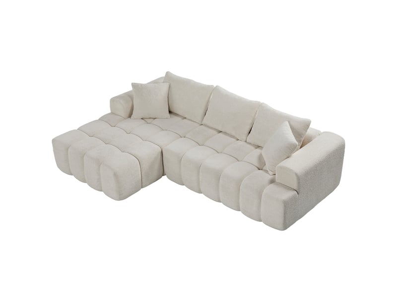  Canapé-lit d'angle ulevr modulable en velours blanc, 249,94 cm, avec méridienne gauche et coussins  - Conforama A