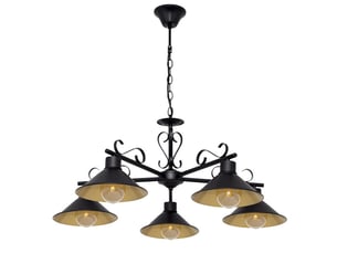 Suspension rustique ABRILA Azalea 5 lumières E27 noire et dorée, abat-jour métal, hauteur réglable 54-74 cm, Ø74 cm