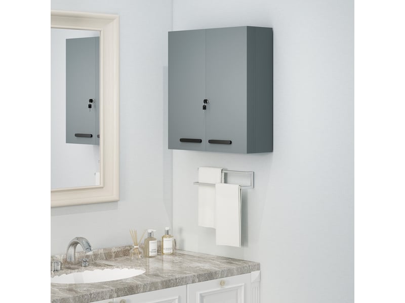  Armoire à pharmacie verrouillable à 2 portes et 6 étagères, gris anthracite  - Conforama D