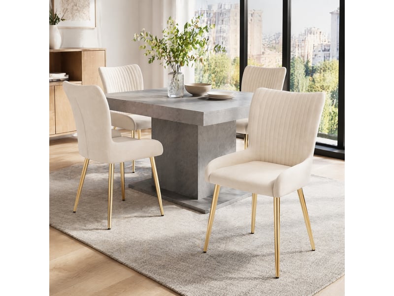  Chaises de salle à manger lot de 4 avec soutien lombaire  - pieds métal doré, velours - beige  - Conforama C