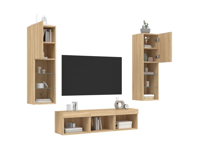  Unités murales tv avec led 5 pcs chêne sonoma bois d'ingénierie shl24698  - Conforama D