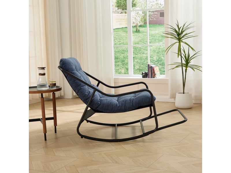  Fauteuil à bascule extérieur - 75x116x82cm - rocking chair de jardin avec coussin épais et moelleux - bleu marine et noir  - Conforama D
