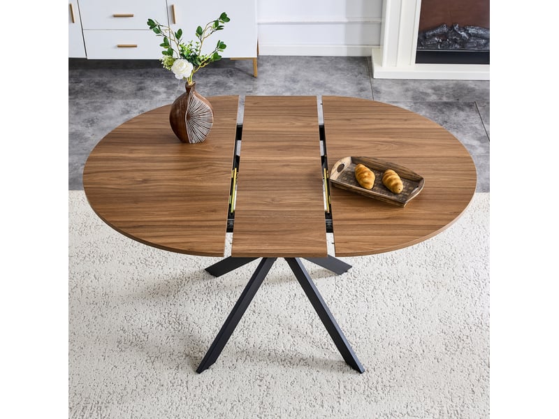 Table de salle à manger extensible pour 6 personnes avec pied à 3 branches style moderne en mdf et métal noir et noyer - Conforama D