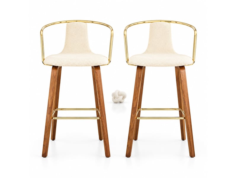  Lot de 2 tabourets de bar,54.7x44x88 cm,avec accoudoirs,tissu teddy,blanc crème  - Conforama A