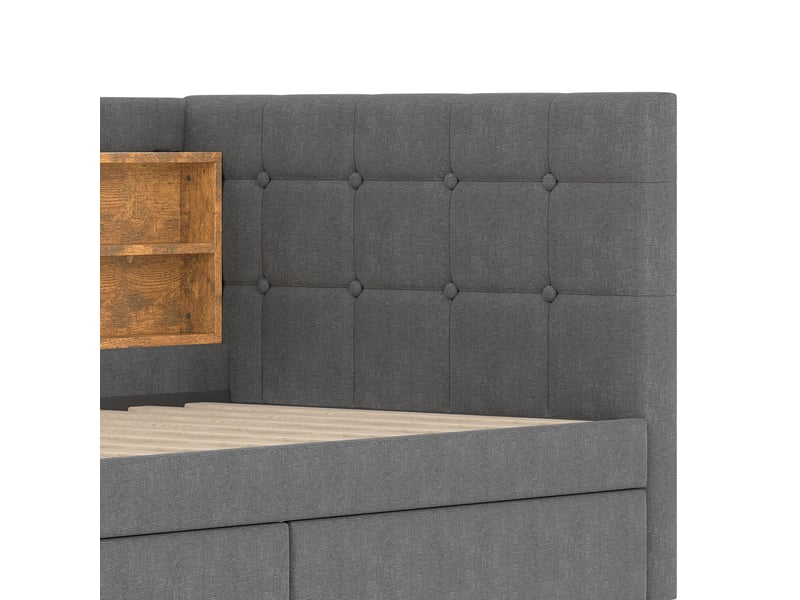  Lit banquette gris 90x200 cm en lin avec 2 tiroirs, ports usbtype-c et étagères  - Conforama W