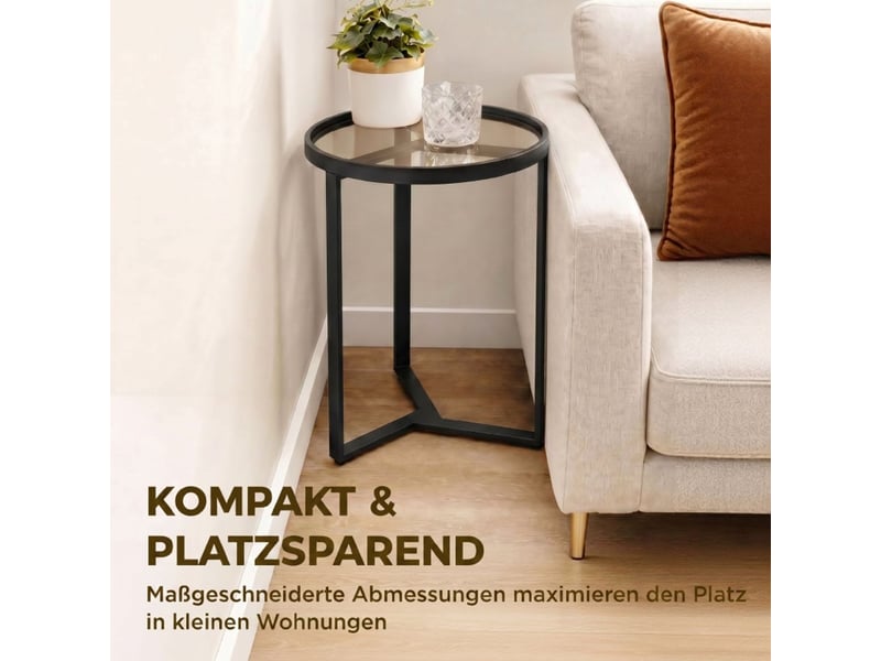  Table d'appoint plateau rond en verre trempé piètement métallique géométrique format compact coloris noir  - Conforama D