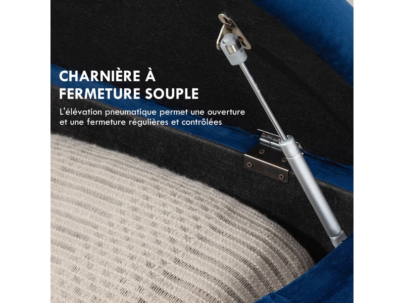  Pouf de rangement coffre 2 en 1 - pieds bois hévéa noir revêtement velours bleu - pouf capitonné demi-cercle  - Conforama E