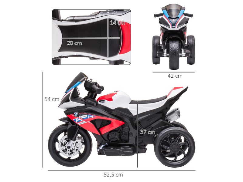  Moto électrique bmw hp4 pour enfants dès 18 mois, 2,5 kmh, marche avant et arrière, musique usb, 82,5 x 42 x 54 cm  - Conforama E