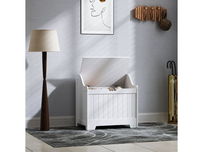  Coffre de rangement, boîte en bois avec couvercle, grand espace de rangement, design moderne, blanc  - Conforama C