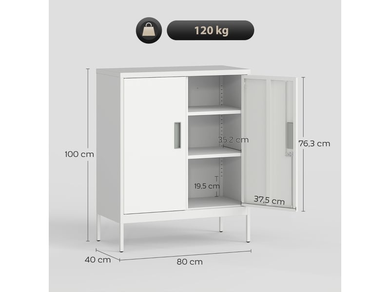  Armoire de bureau verrouillable à 2 portes avec étagères réglables - lpospi - acier blanc 80 × 40 × 100 cm  - Conforama D