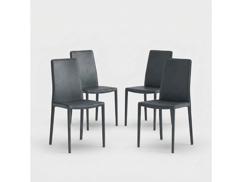  Lot de 4 chaises empilables rembourrées en simili cuir luma - gris  - Conforama A