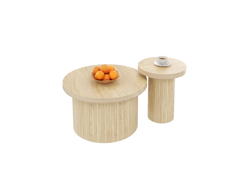  Ensemble de 2 tables basses rondes en mdf – finition naturelle – ø 66 et 40 cm  - Conforama A