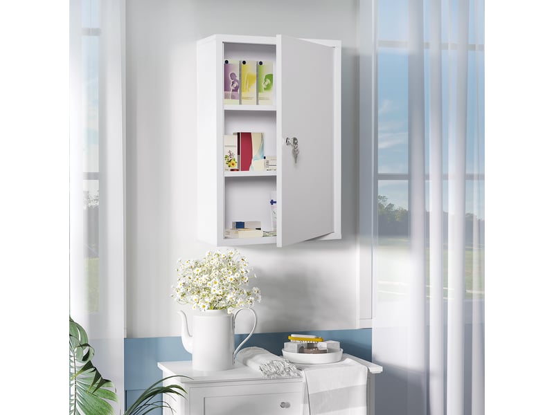  Armoire à pharmacie murale en métal avec 3 étagères et serrure, 40 x 18 x 60 cm, blanche  - Conforama C