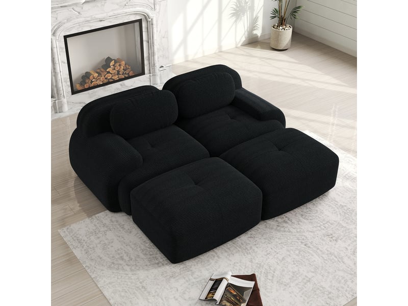  Canapé d’angle réversible 2 places en velours côtelé noir, 208 cm, sans montage W3325S00013 - Conforama B