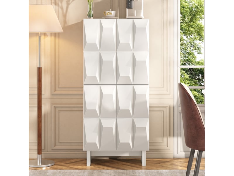  Meuble de rangement 60,5x34x135,5 cm à 4 portes, 4 compartiments, étagères réglables, panneau de particules  - Conforama B