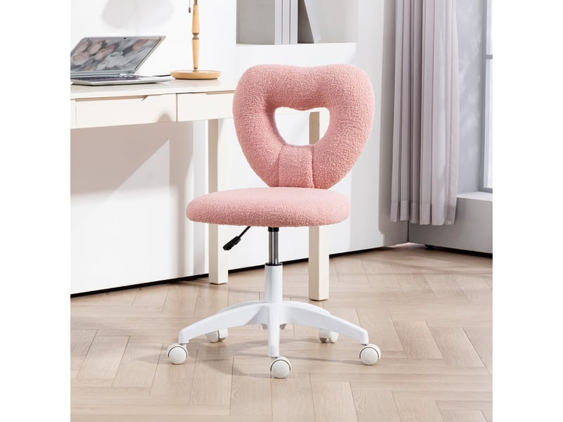 Chaise de bureau pivotante 45x56x78-88cm - dossier en forme de cœur - hauteur réglable - peluche - rose - Conforama B