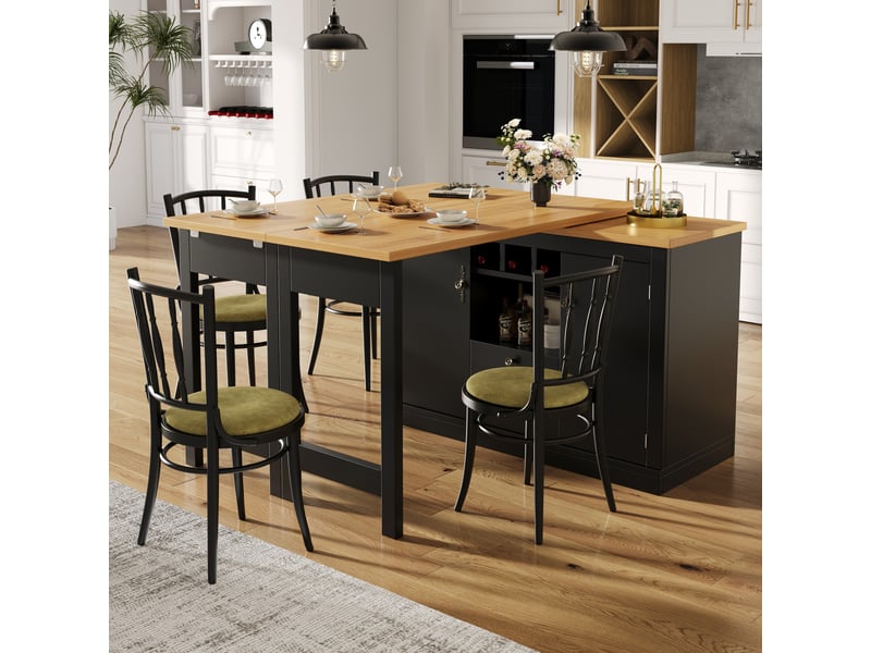  Ilot cuisine, buffet de cuisine avec rangements intégrés, plateau extensible, pivotant à 360°, dimensions 120 à 180 x 40 x 76 cm, mdf, noir  - Conforama D