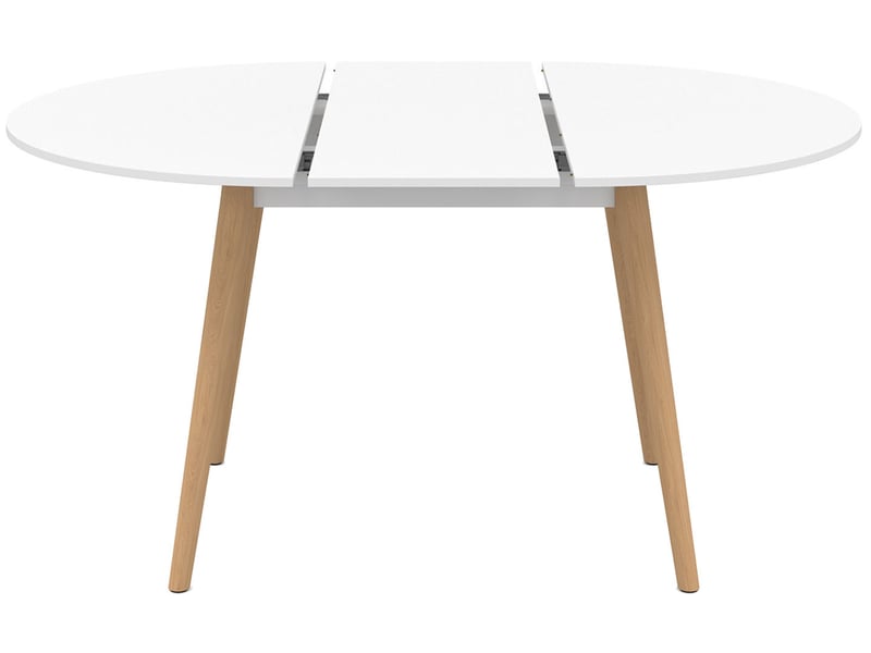 Table à manger extensible ronde angela 4-8 personnes blanc pied bois 110 - 150 cm  - Conforama A