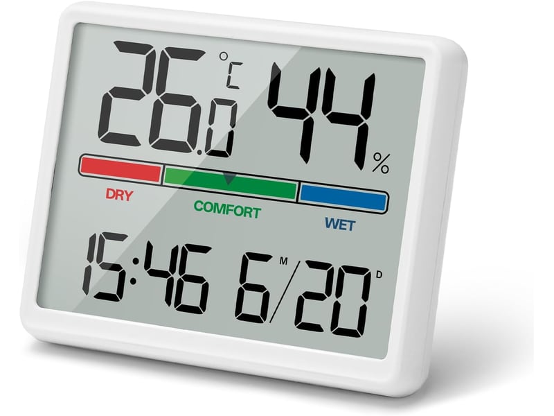  4.5 reveil numerique à piles lcd portable, mini horloge numérique avec température humidité date alarme fonction snooze, réveil digitale  - Conforama A