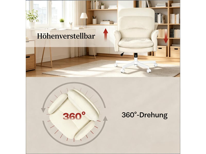 Fauteuil pivotant 360° réglable en hauteur - lpospi - dossier rembourré, chenille beige, 71 × 68 × 84,5-92,5 cm - Conforama E