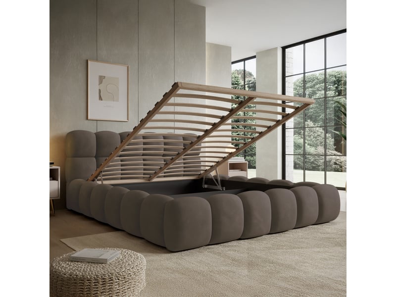  Lit coffre tomaso 180cm velours taupe  - Conforama C