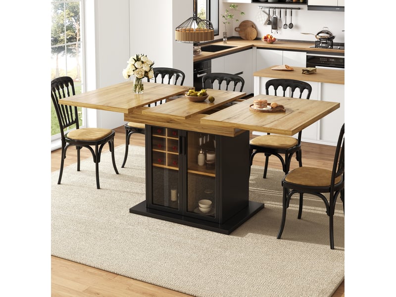 Table à manger extensible 110-140 x 80 cm avec porte vitrée et range-bouteilles - Conforama B