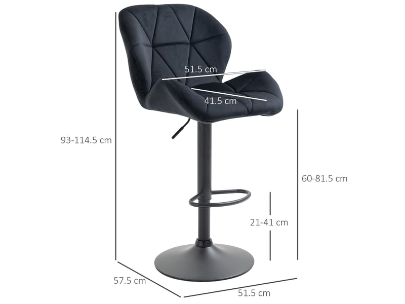  Tabouret de bar pivotant lot de 2 avec hauteur réglable et repose-pieds, en polyester noir  - Conforama D