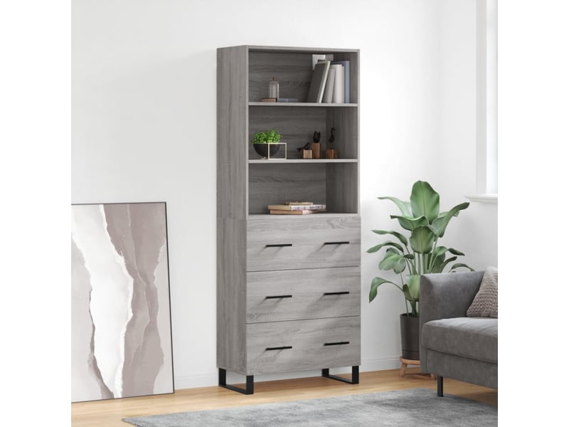  Buffet haut - bahut - meuble de rangement sonoma gris 69,5x34x180 cm bois d'ingénierie  - Conforama B