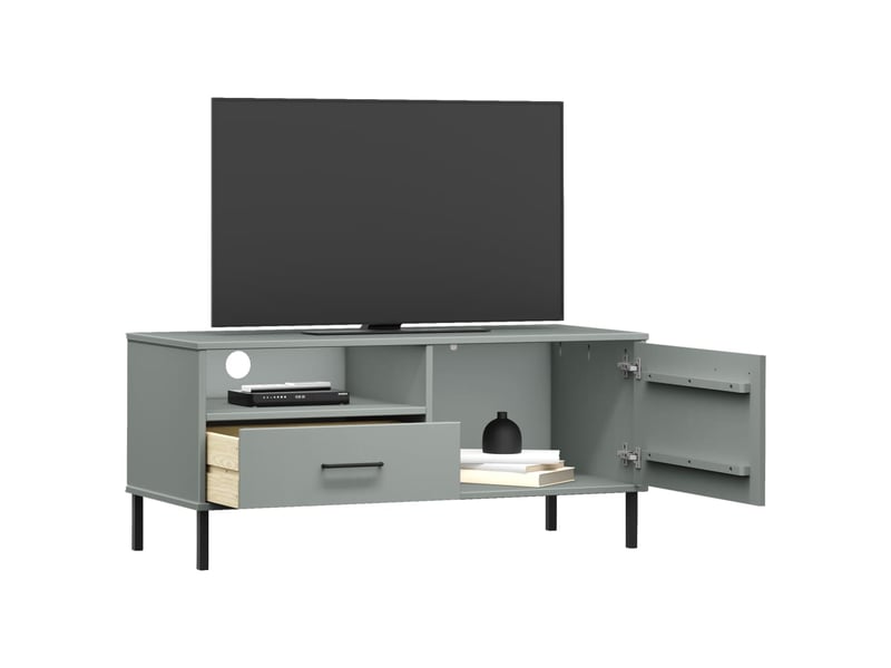  Meuble tv - banc tv - meuble de rangement avec pieds en métal gris bois de pin massif oslo  - Conforama C