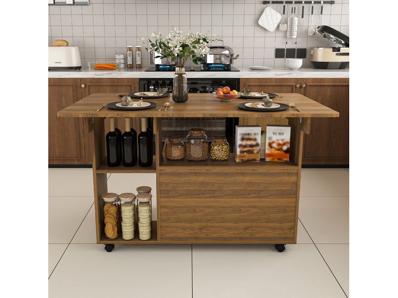Table à manger pliante mobile 110x70x80 cm en mdf finition noyer clair - Conforama E