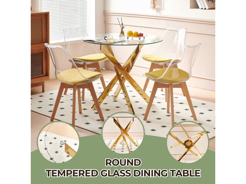 Table à manger ronde,80x80x75 cm,verre trempé et métal,doré - Conforama D