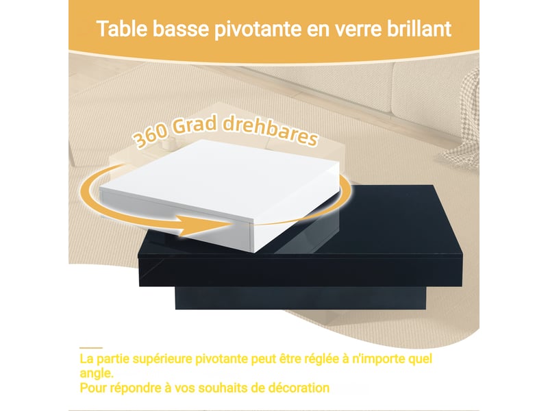  Table basse - rotative - blanc+noir - finition brillante 103x60x35.5cm - Conforama C