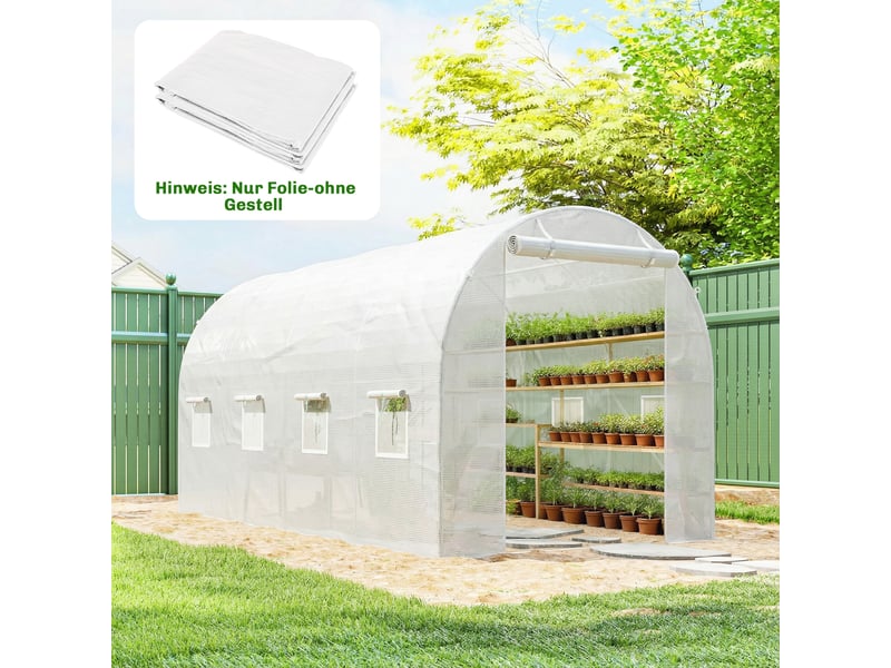  Film de serre 4 x 2 m, film de jardin imperméable avec porte, 8 fenêtres, protection uv, polyéthylène indéchirable, film blanc uniquement  - Conforama D