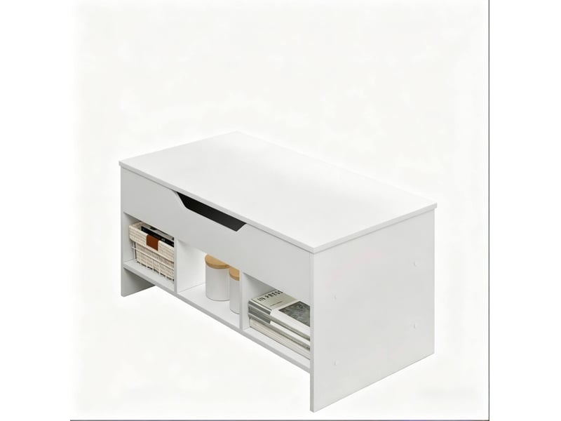 Table basse relevable avec plateau pliant, grand compartiment et 3 niches ouvertes pour salon, blanc, 96 × 45 × 51 cm - Conforama A