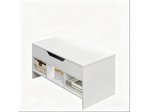 Table basse relevable avec plateau pliant, grand compartiment et 3 niches ouvertes pour salon, blanc, 96 × 45 × 51 cm
