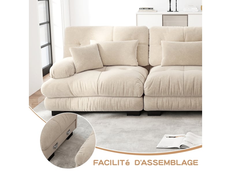  Canapé modulable u 4 places en chenille beige 406 x 145 x 81 cm avec ottomans mobiles pour salon W3325S00049 - Conforama W
