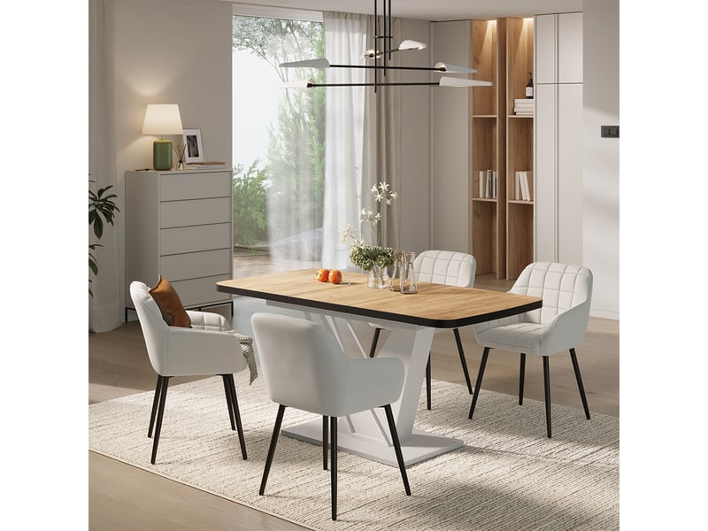  Vicco ensemble de table à manger, chêne de force doréblanc, 120x80cm avec 4 chaises de salle à manger  - Conforama C