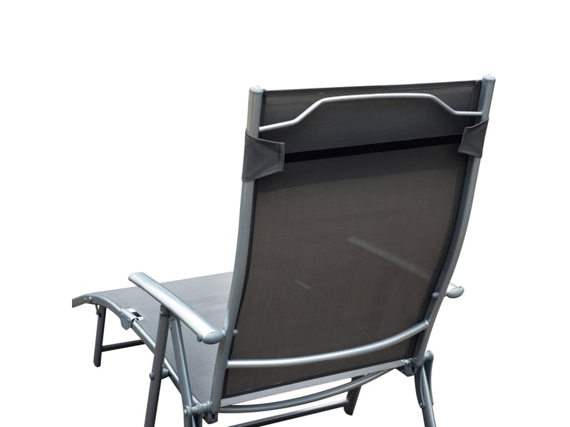 Bain de soleil pliant 180x63,5 cm – gris – dossier réglable 7 positions, coussin et structure métal - Conforama D