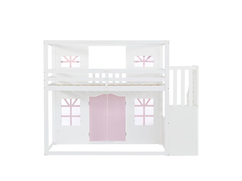  Lit superposé avec escalier rangement et porte inférieure, bois pin + mdf  - Conforama D