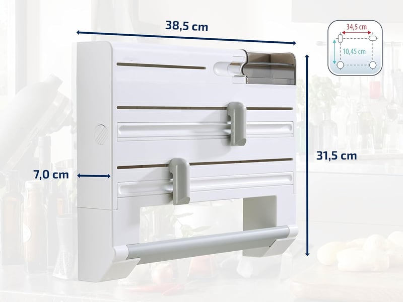  Dérouleur mural cuisine pour 3 rouleaux support de rangement avec lames tranchantes  - Conforama B